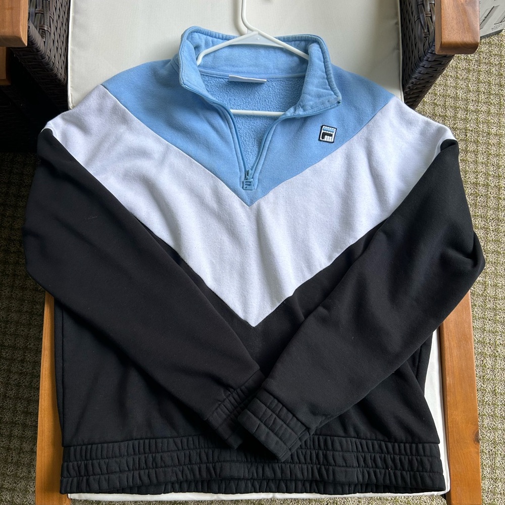 Women’s Vintage Fila Half Zip Crewneck M Blue/White/Black - Picture 2 of 8